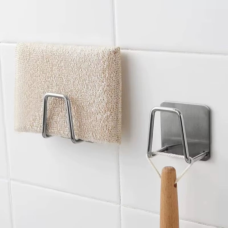 Kitchen Sink Sponge Holder Self Adhesive Drain Drying Rack Wall Hooks Sponge Stand Storage Organizer for Kitchen Sink Organizer