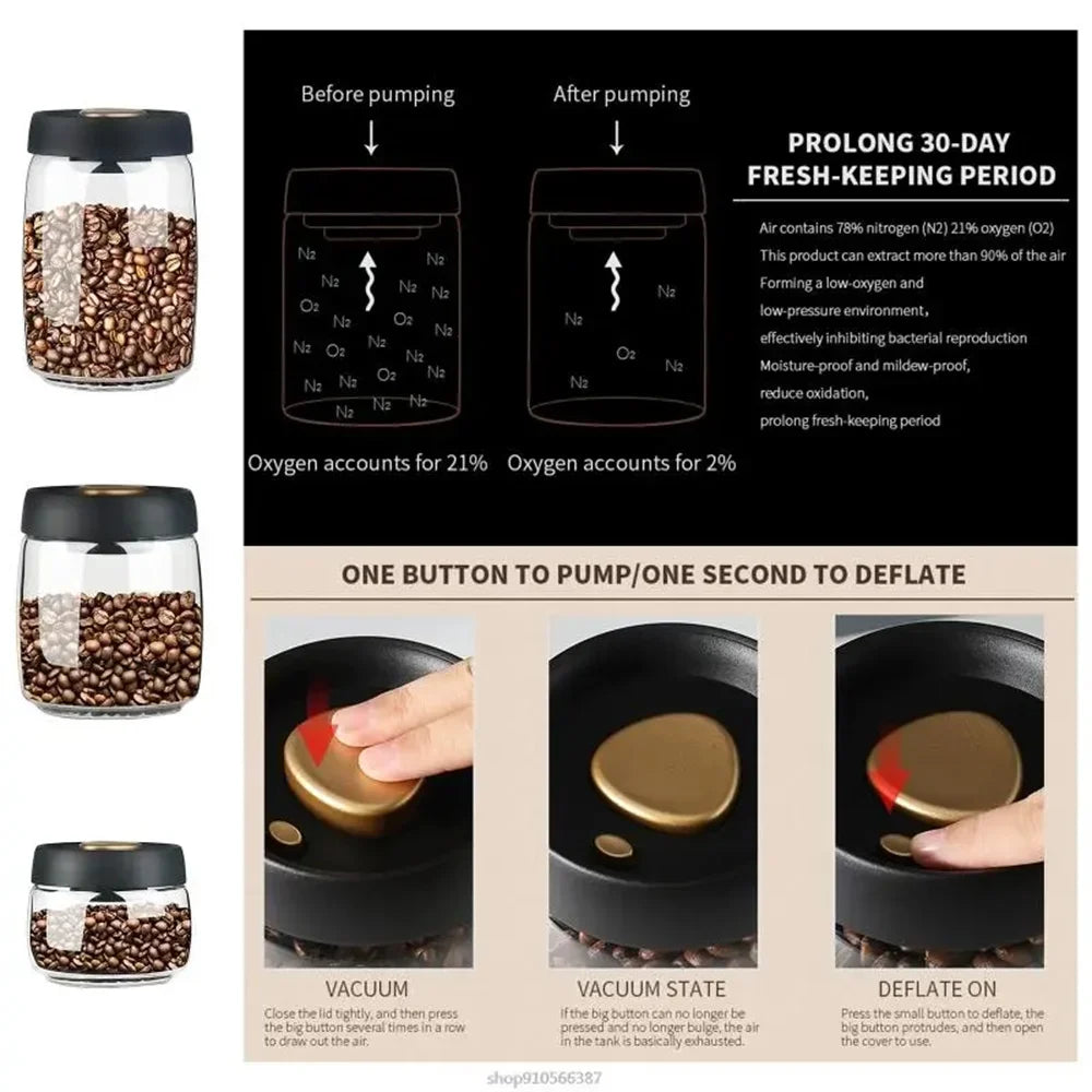 Coffee Beans Vacuum Sealed Tank Transparent Glass Food Storage Jars Household Moisture-Proof Air Extraction Airtight Container