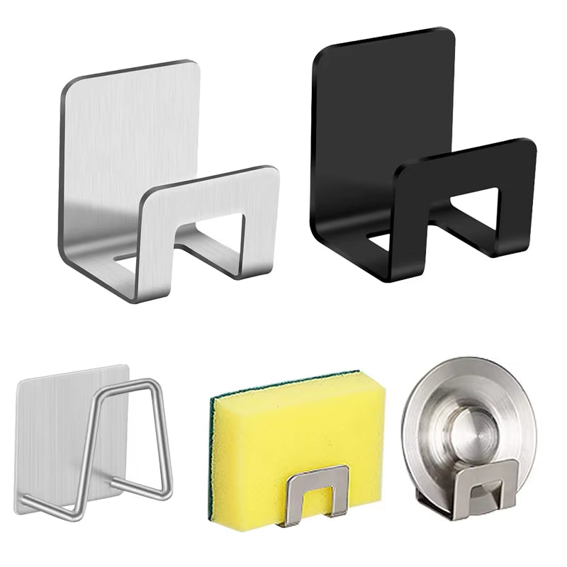 Kitchen Sink Sponge Holder Self Adhesive Drain Drying Rack Wall Hooks Sponge Stand Storage Organizer for Kitchen Sink Organizer