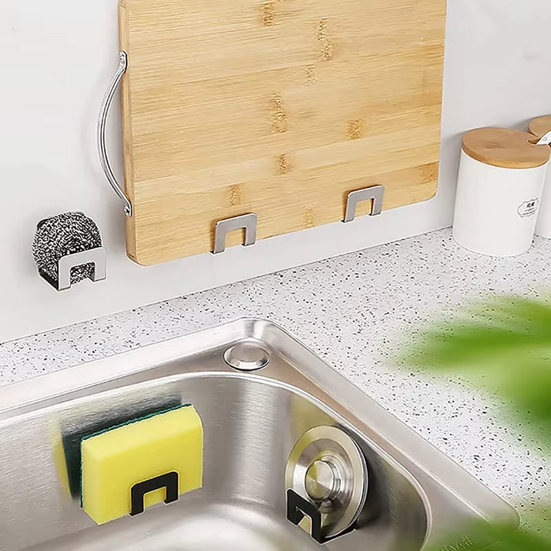 Kitchen Sink Sponge Holder Self Adhesive Drain Drying Rack Wall Hooks Sponge Stand Storage Organizer for Kitchen Sink Organizer